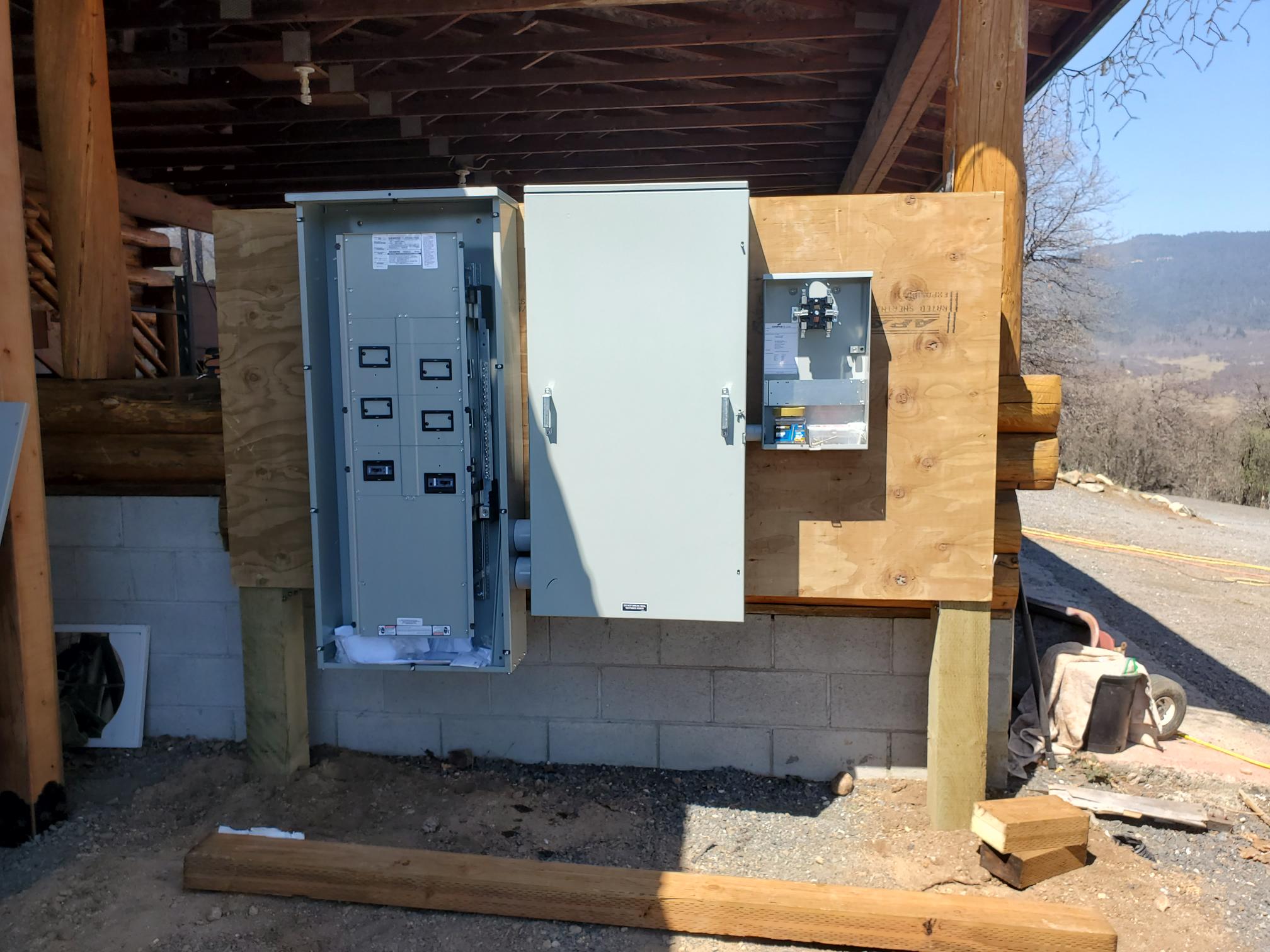 New electrical service panels and meter equipment under construction